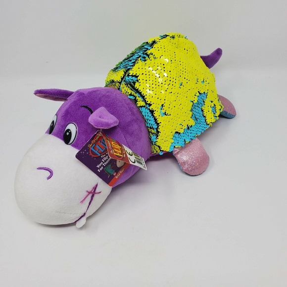 Flipazoo Plush Stuffed Animal 13" Hetal Hippo Janika Giraffe Sequin Reversible - Picture 9 of 11